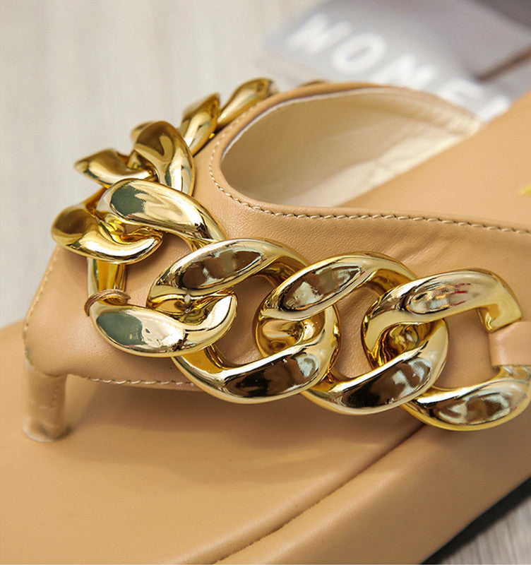 Platform Flip-Flops Women Korean Style Flat Casual Chain Shoes