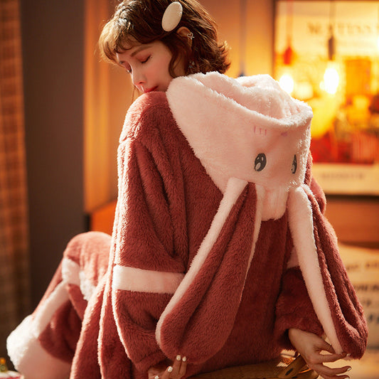 Pajamas women autumn and winter coral flannel home service suit - ladieskits - women pajamas
