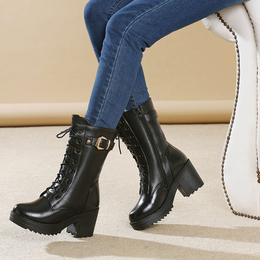 Leather Martin boots women cotton boots - ladieskits - 0
