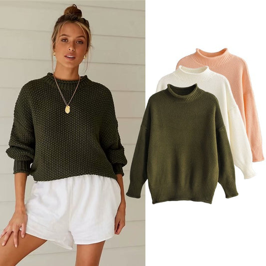Turtleneck Solid Color Knitted Sweater Women - ladieskits - sweatshirt vs sweater