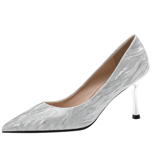 Female pointed stiletto sequined high heels - ladieskits - 0