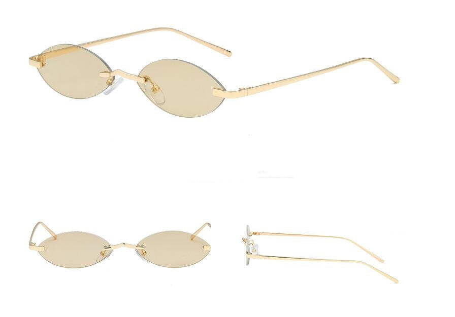 Elliptical sunglasses ladies metal frame sunglasses frameless colorful sunglasses - ladieskits - 0
