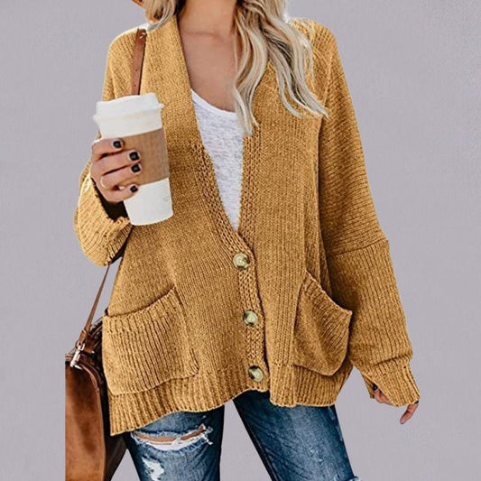 Autumn And Winter Long-Sleeved Loose Knitted Sweater Coat - ladieskits - sweatshirt vs sweater