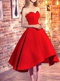 2019 Robe de soirée rouge chérie haute et basse/robe de bal pour étudiant de première année, #711061