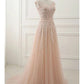 2019 Romantic Floral A-line Tulle Unique Pale Pink Wedding Dress,#711063