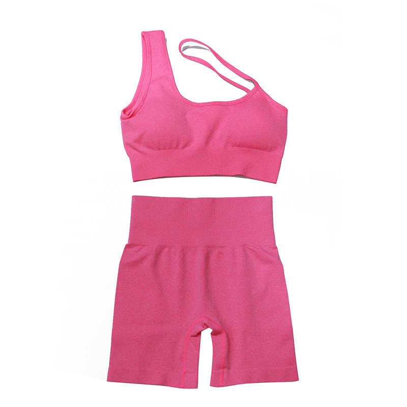 Camisole Sports Fitness Single Strap Bra Shorts Suit Fitness Women - ladieskits - 4