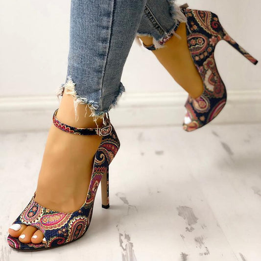 Printed toe buckle high heels - ladieskits - 0