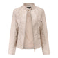 Women's stand collar PU leather jacket - ladieskits - 0