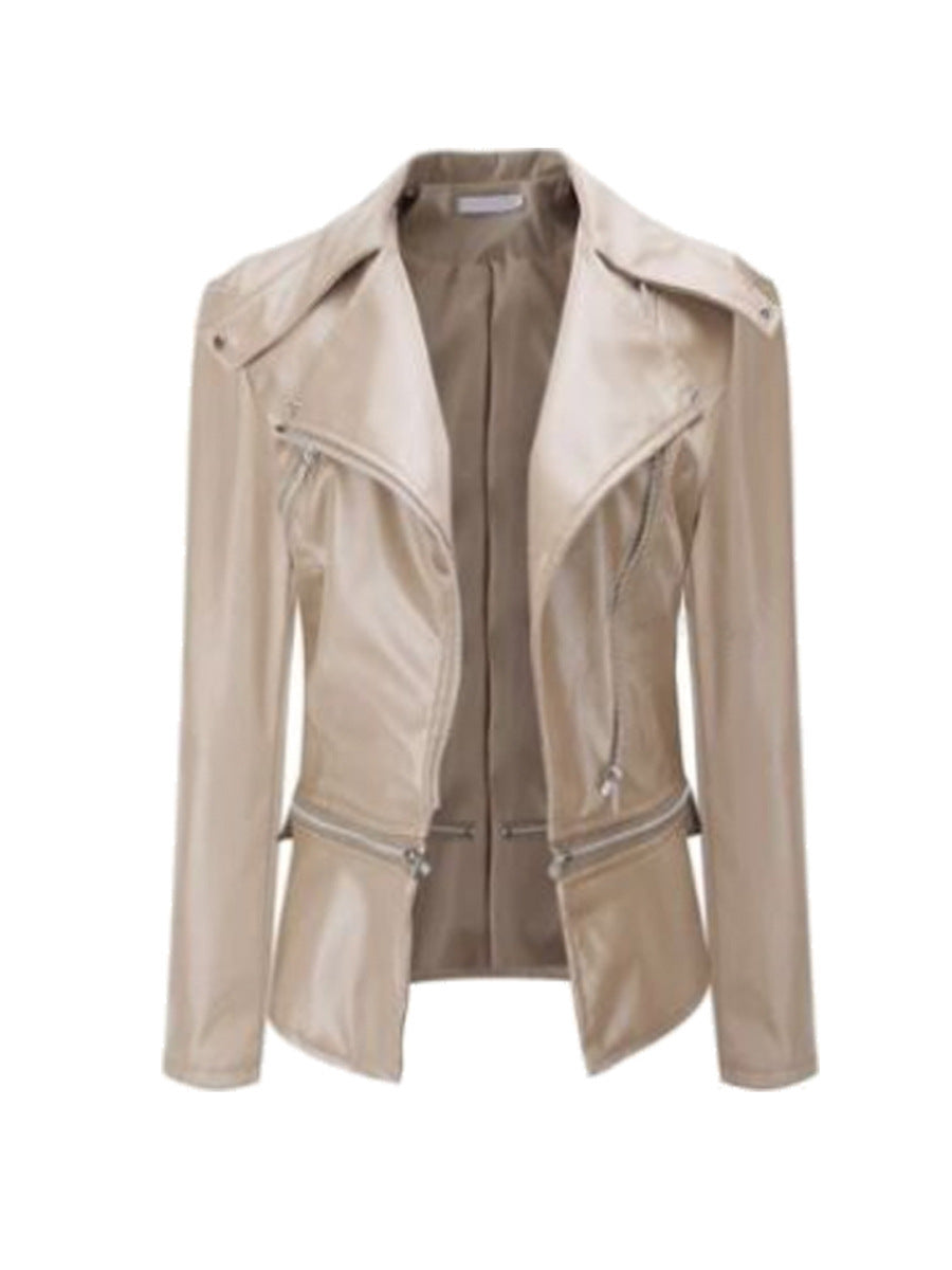 Women'S Slim-Fit Motorcycle Leather Jacket With Zipper Two-Wear Leather Jacket - ladieskits - 0
