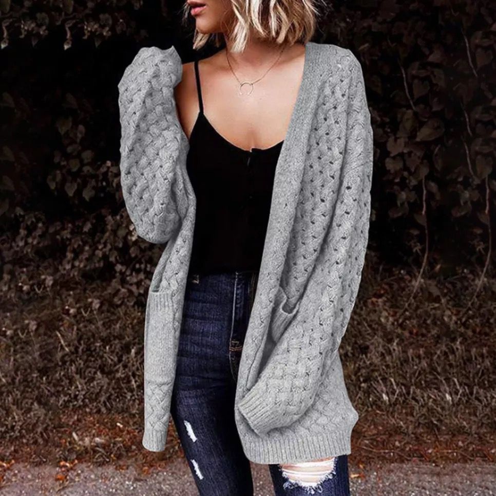 Autumn And Winter New Mid-length Sweater Loose Long-sleeved Knitted Jacket - ladieskits - sweatshirt vs sweater