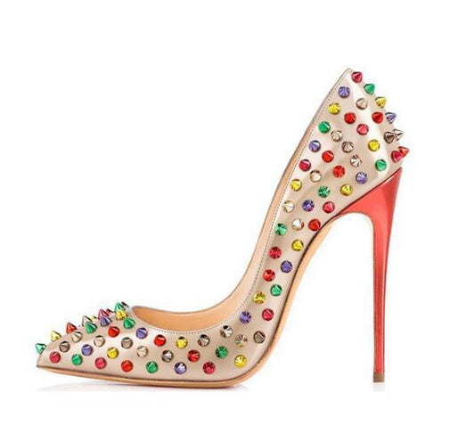 Pointed color stud high heels - ladieskits - 0