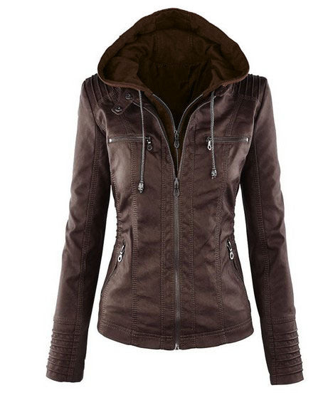 Women's Short Leather Pu Leather Jacket - ladieskits - 4