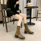 British Style Square Toe Mid-tube Knitted Martin Boots Women - ladieskits - 0