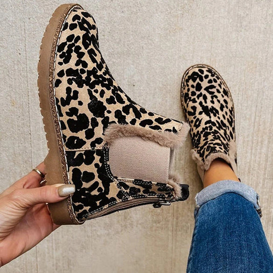 Leopard Shoes Warm Plush Ankle Boots For Women - ladieskits - 4