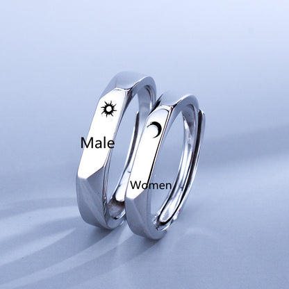 Simple Sterling Silver Light Luxury Male And Female Student Pair Rings - ladieskits - 0