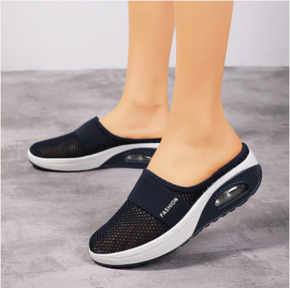 New Women's Slipper Head Large Size Thick Sole Sandals Platform Breathable Mesh Flat Shoes Women Flip Flops