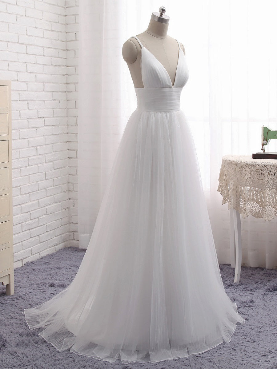 A-Linien-Hochzeitskleid aus fließendem, romantischem Tüll im Boho-Stil mit mehrlagigem Tüllrock #21011216