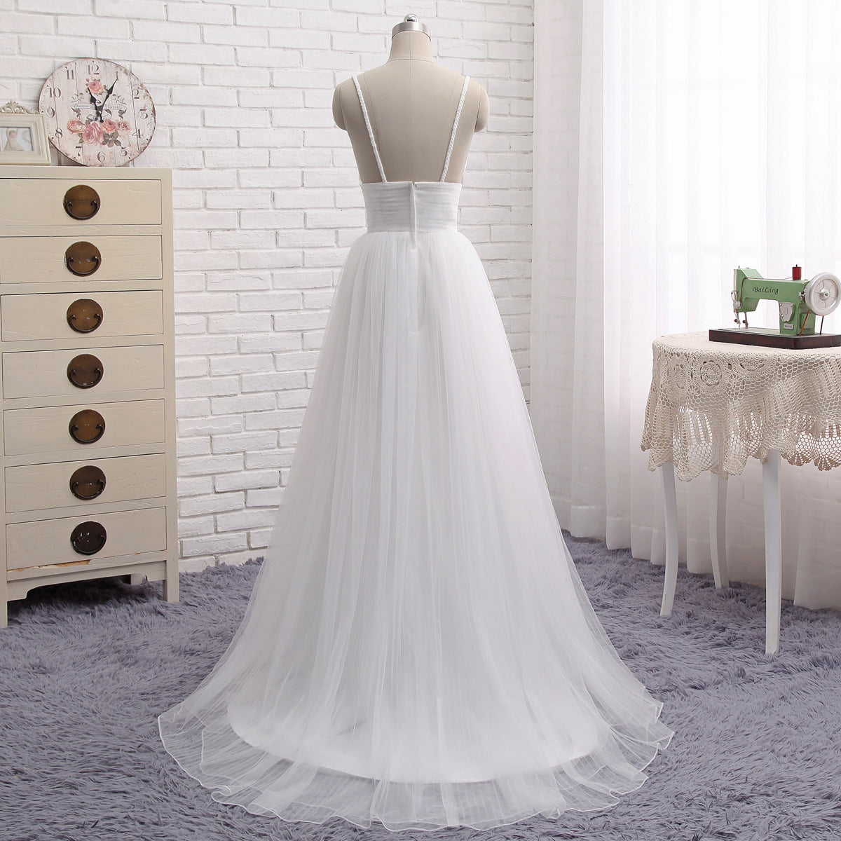 Coupe trapèze fluide romantique en tulle robe de mariée de plage bohème avec jupe superposée en tulle #21011216