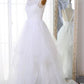 A-Linien-Hochzeitskleid aus Organza mit Rundhalsausschnitt in Weiß, Robe De Mariée, GDC1270