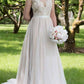A-line V neck Lace Top Country Wedding Dress with Tulle Bottom, Vestido de novia ,GDC1331