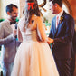 Preiswertes, schulterfreies, bodenlanges, hautfarbenes Hochzeitskleid im Country-Stil der 50er Jahre.20110633 