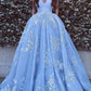 Robe de mariée en dentelle, jolie robe de bal bleu glace, GDC1146