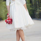 Robe de mariée longueur thé inspirée d'Audrey Hepburn avec manches 3/4, Rockabilly Hochzeitskleider, 20081629 