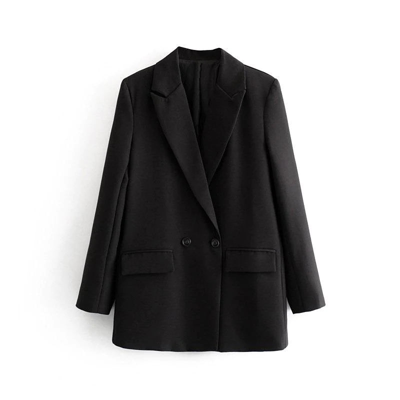 Herbst und Winter Damen Blazer Jacke Casual Solid Color Zweireihiger Tasche Dekorativer Mantel