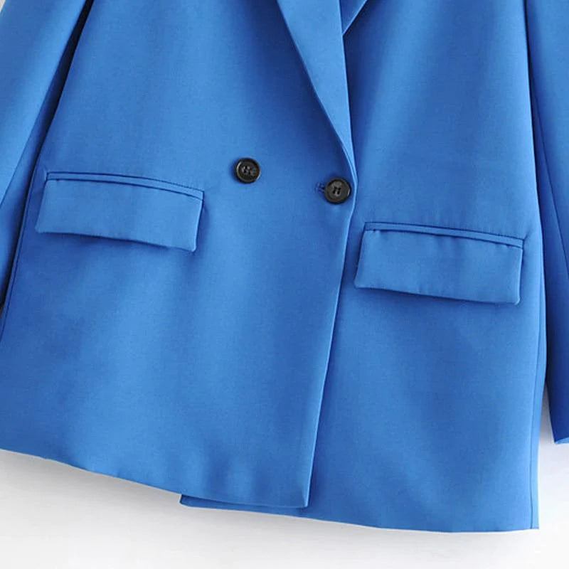 Veste Blazer décontractée pour femme, couleur unie, Double boutonnage, manteau décoratif avec poches, automne et hiver