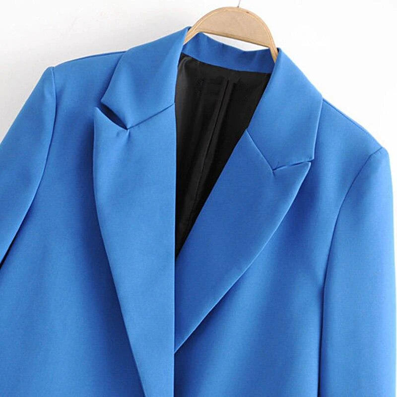Herbst und Winter Damen Blazer Jacke Casual Solid Color Zweireihiger Tasche Dekorativer Mantel
