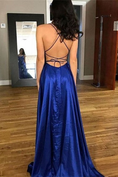Backless Spaghetti Straps Flowy Prom Dress with Slits,Simple Prom Formal Dress,20081609