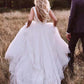 Modest Bateau Neck Satin Tulle Low Back Fall Wedding Dress,GDC1232