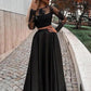 Black Fashion Long Sleeved Lace Two Piece Prom Formal Dress,20081911