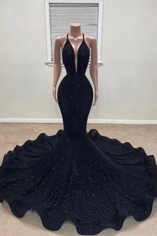 Black Fit and Flare Sequins Prom Dress for Curvy Girl