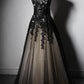 Robe de bal noire, robe de bal modeste, robe de bal country, robe de bal longue, MA037
