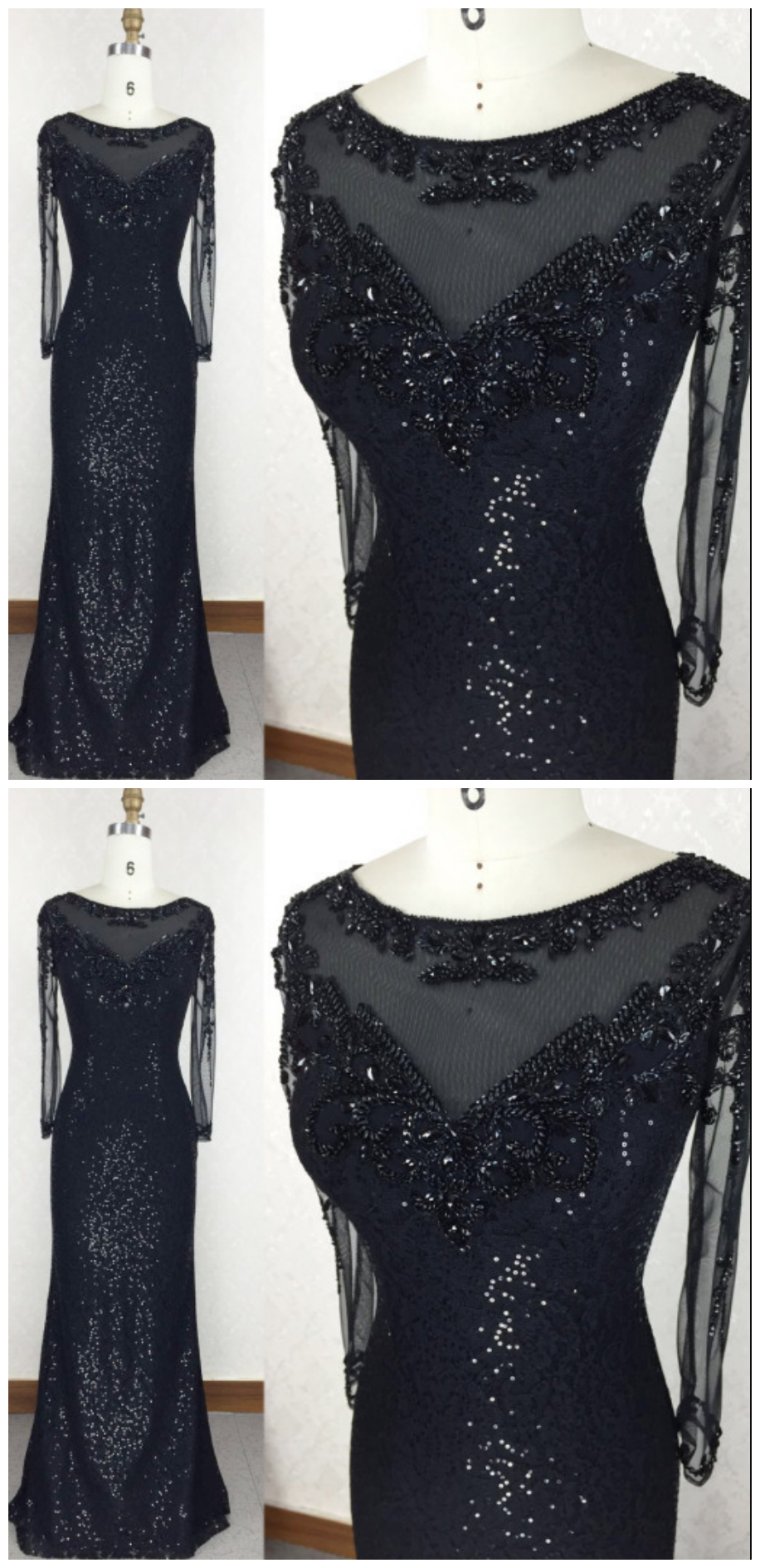 Black Sequins Tight Evening Dress Prom Dress with Sleeves ,21121317