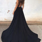 Black Backless Plunge V Neck A-line Prom Dress with Chapel Train,Occasion Dress,GDC1276