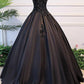 Robe de bal noire à col illusion et manches cape, robe de bal de remise de diplôme, GDC1233
