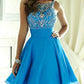 Blaues Ballkleid, Kurzes Ballkleid, Kurzes Homecoming-Kleid, Sweet 16-Kleid, MA063