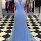 Blue Dazzling Beading Sheath Prom Dress,Formal Graduation Dress,GDC1222