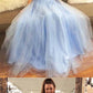 Blue Formal Sweet 16 Graduation Long Tulle Prom Dress with Delicate Beading,GDC1170