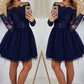 Blue Long Sleeves Mini Short Homecoming Dress,Short Prom Dress,GDC1308
