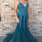Blue Organza Lace Appliques Mermaid See Through Prom Dress Formal Dress,GDC1256