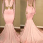 Blush Pink Deep V neck Tight Prom Dress with Sleeves,21121307