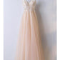 Blush Lace Top Spaghetti Straps A line Tulle Prom Dress Graduation Dress,GDC1114