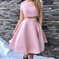 Blush Pink Cap Sleeves Two Piece Short Prom Dress,Graudation Homecoming Dress,GDC1306