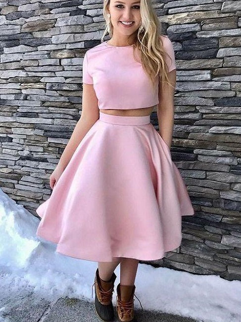 Blush Pink Cap Sleeves Two Piece Short Prom Dress,Graudation Homecoming Dress,GDC1306