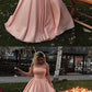 Blush Pink Straight Across Neck A-line Satin Plain Long Prom Dress, Graduation Dance Dress,GDC1340