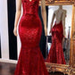 Bodycon Red Backless Sequins Mermaid Prom Dress,20081914