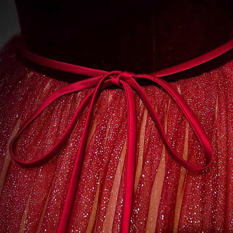 Burgundy Fairytale Off Shoulders Gradient Prom Dress